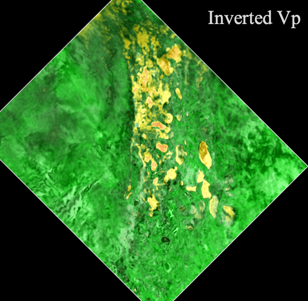 Fig 4. Inverted model of an arbitrary depth slice revealing High-velocity Oligocene–Miocene clastics.